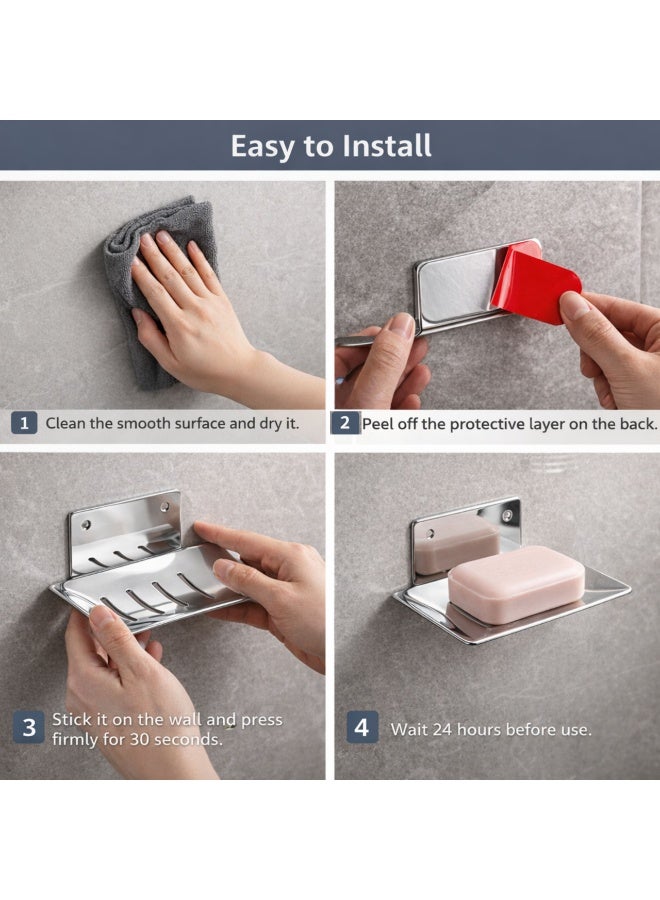 SARAOONT Stainless Steel Wall Mounted Soap Dish Self Adhesive Bathroom Soap Holder with Drainage - Image 5